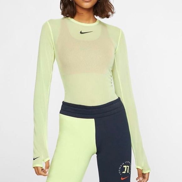 Nike City Ready Butter Yellow Mesh Long Sleeve Bodysuit Small - Picture 8 of 16